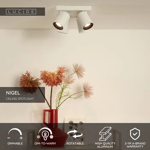 Lucide NIGEL - Ceiling spotlight - LED Dim to warm - GU10 - 4x5W 2200K/3000K - White - USP